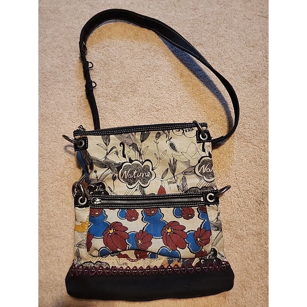 Sakroots Crossbody Bag Medium Canvas Purse Floral Pattern Happy & Free